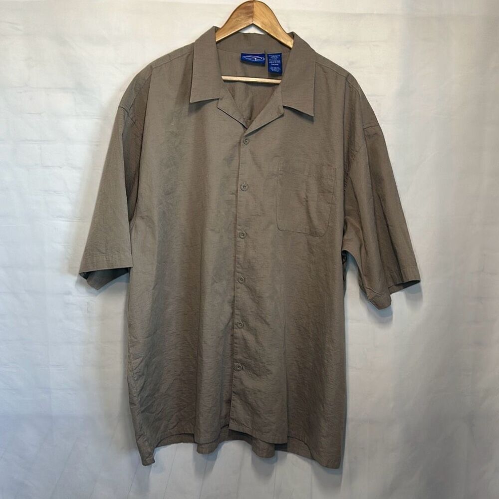 Vintage OP Ocean Pacific Men’s Sz XXL Button Up Shirt Tan Short Sleeve LOOK‎